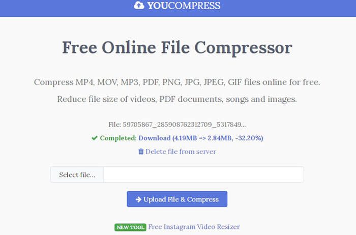 Compress video with youcompress